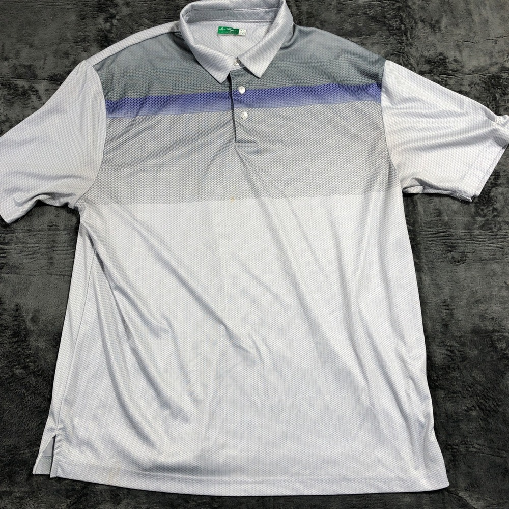 Ben Hogan Polo Shirt Mens XL Gray Blue Gradient Stripe Performance Golf‎